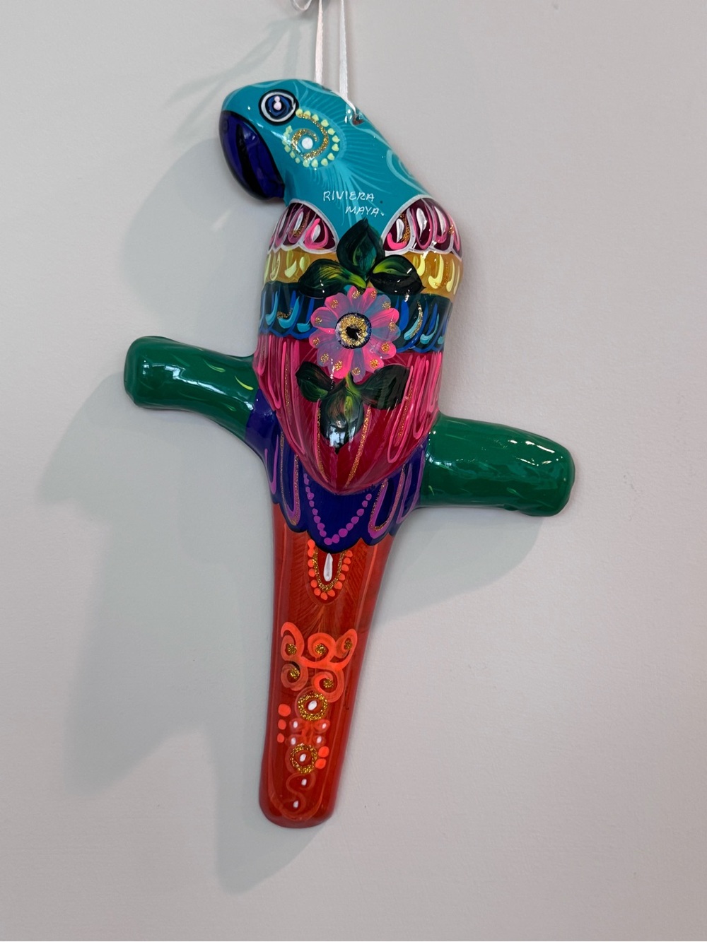 Riviera Maya Mexican Hand-Painted Parrot folk art / clay